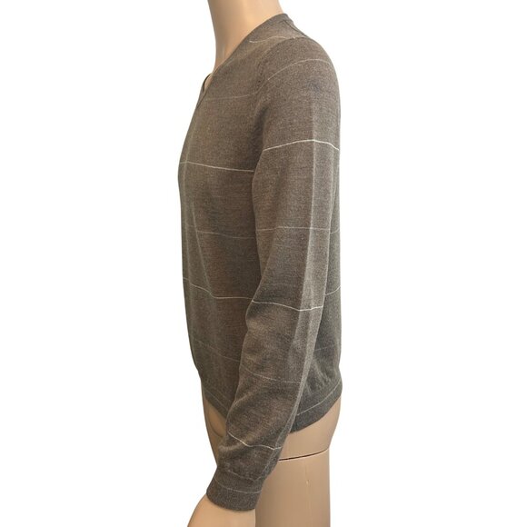 Banana Republic Men’s Sweater M Brown Blue/Grey White Thin Stripes  Wool V-neck - Picture 3 of 15